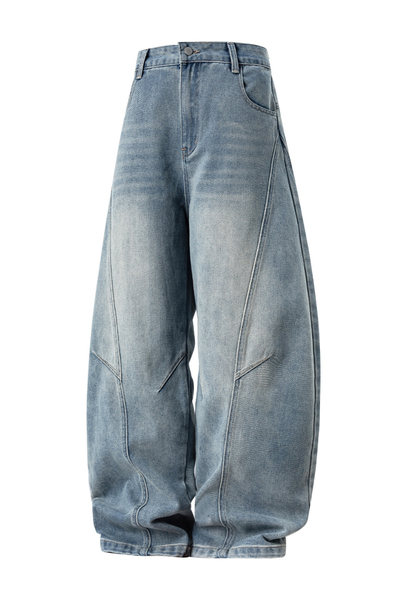 Men's Fall Curved Washed Structural Retro Straight Jeans