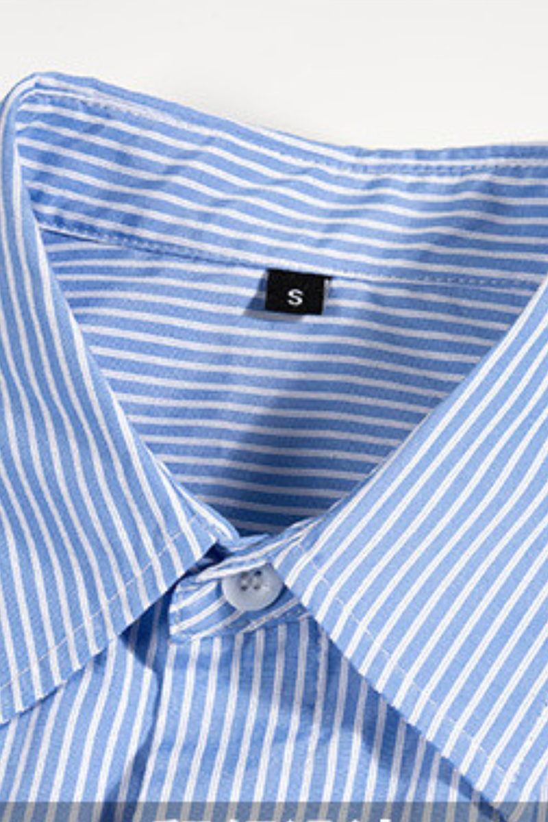 Men's Summer Woven Striped Loose Cropped Short Sleeve Shirt