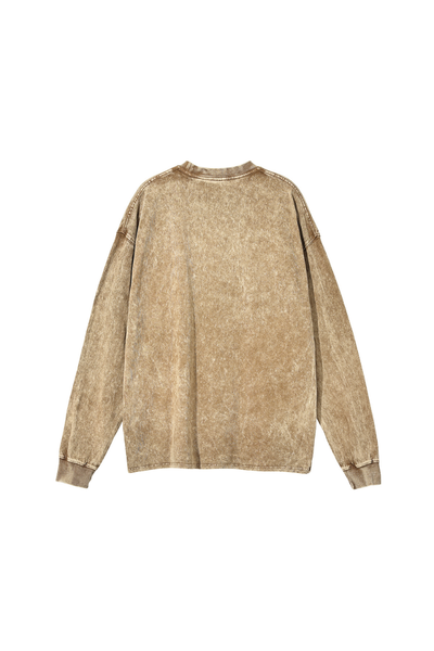 Unisex Fall 250gsm Cotton Wax Washed Long Sleeve Tee