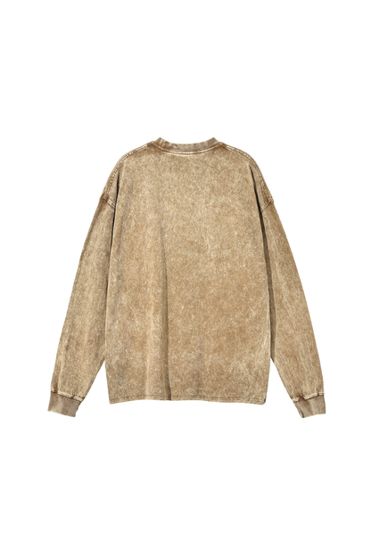 Unisex Fall 250gsm Cotton Wax Washed Long Sleeve Tee
