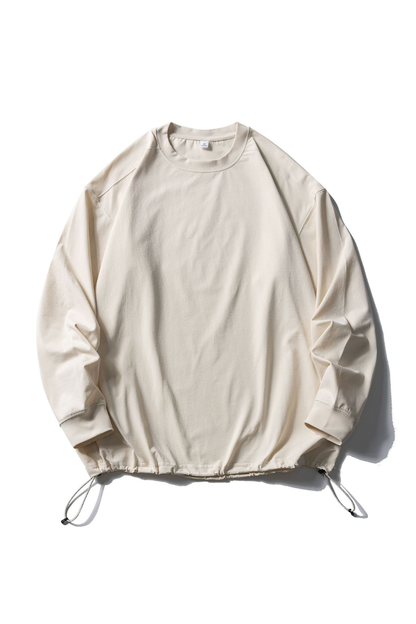 Women's Spring Drawstring-Hem Relaxed Long-Sleeve T-Shirt