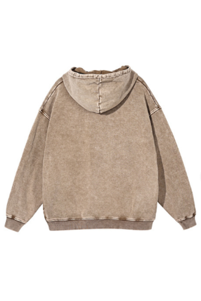 Unisex Fall 100% Cotton Wax Washed Vintage Pocket Hoodie