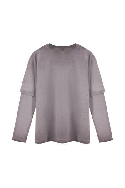 Men Fall Clothing Vintage Washed Layered Long Sleeve Tee