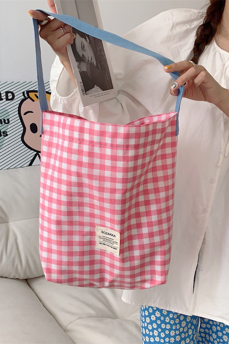 Women Fall Plaid Cotton Large Capacity Shoulder Tote Bag