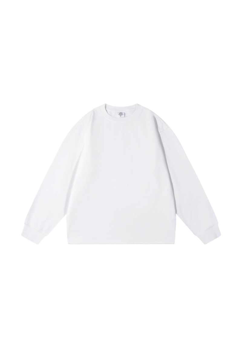 Unisex Vintage Raw Hem Loose Drop Shoulder Long Sleeve Tee