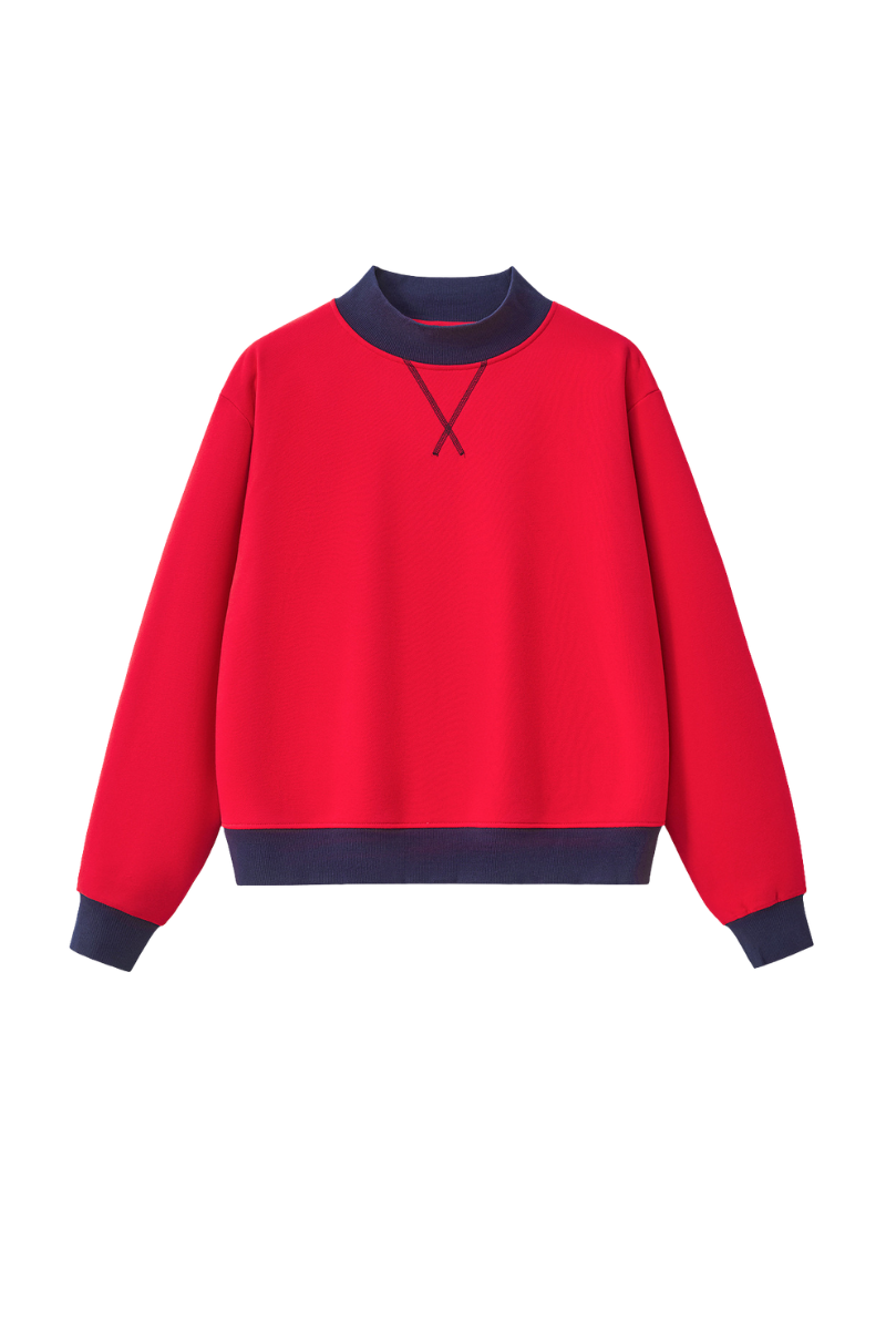 Unisex Fall Winter Colorblock Cross-Neck Cropped Sweatshirt