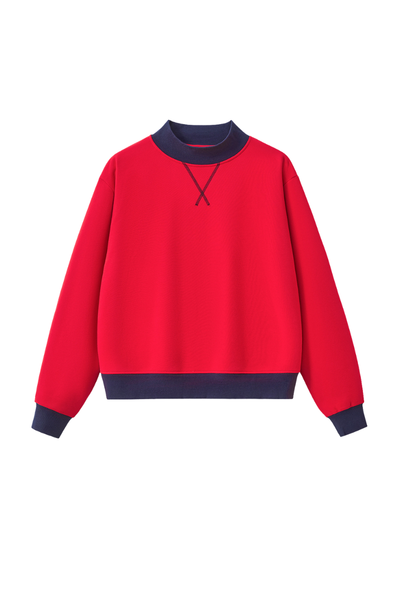 Women's Fall Winter Colorblock Cross-Neck Fleece Sweatshirt