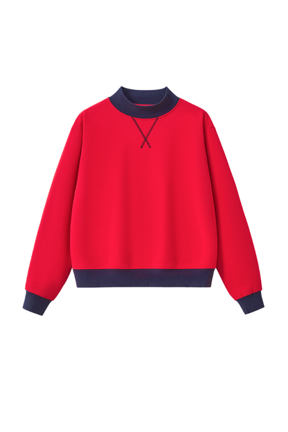 Unisex Fall Winter Colorblock Cross-Neck Cropped Sweatshirt