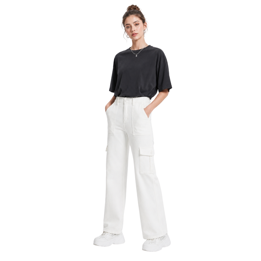 Women's High Waist Multi-Pocket Wide Leg Cargo Jeans