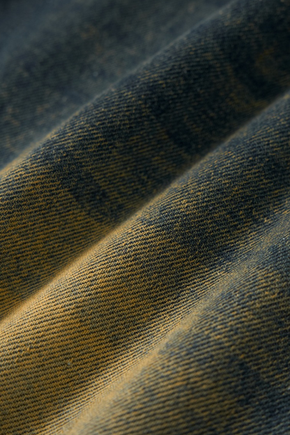 Men's Chain Rhinestone Washed Blue Yellow Fade Wide Jeans