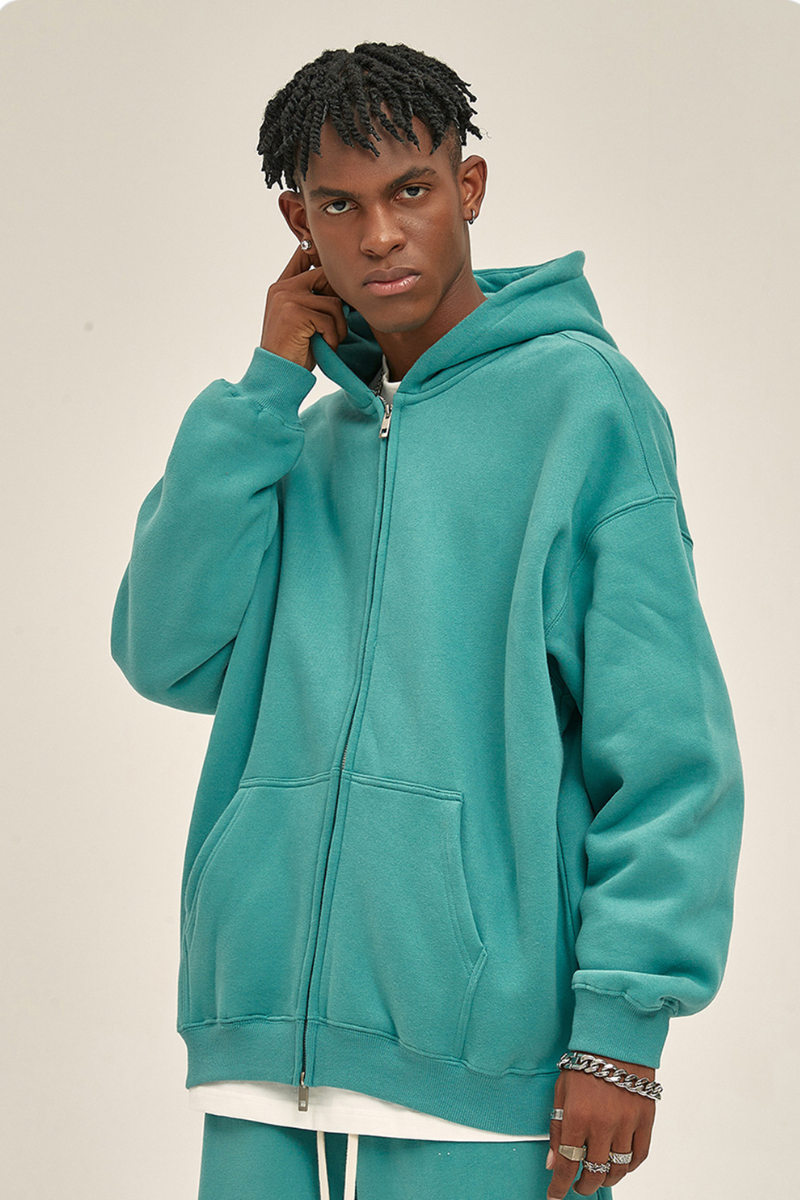 Men's Streetwear 350G Heavyweight Full Zipper Hooded Jacket