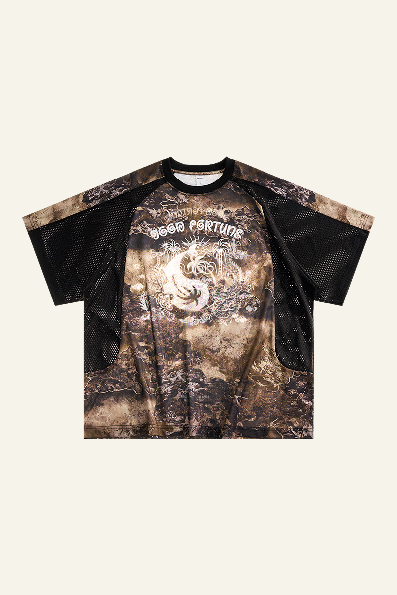Men's Breathable Side Mesh Panelled Trendy Print T-Shirt