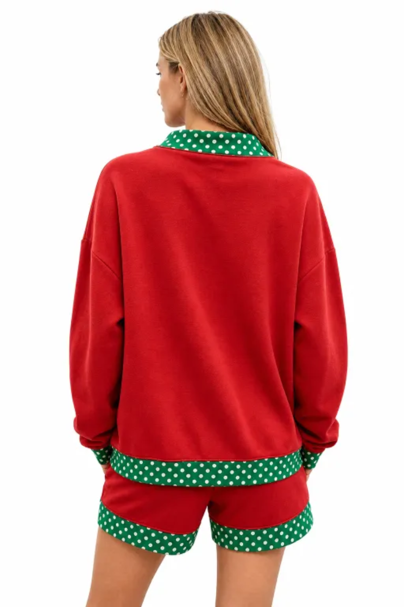 Women Fall Polka Dot Mock Neck Sweatshirt Shorts Set