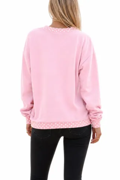 Women Fall Polka Dot Contrast Mock Neck Sweatshirt