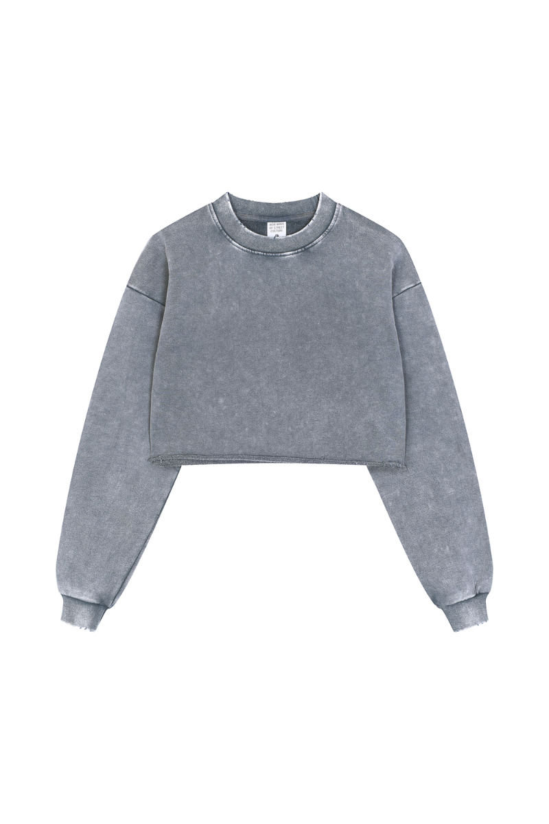 Women Fall Clothing Heavy Snow Washed Cropped Sweatshirt