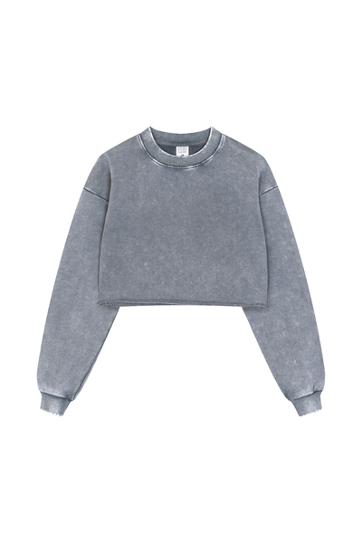 Women Fall Clothing Heavy Snow Washed Cropped Sweatshirt