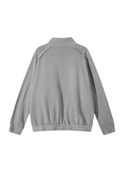 Unisex Fall Clothing Washed Raw Edge Zip Sweatshirt Jacket