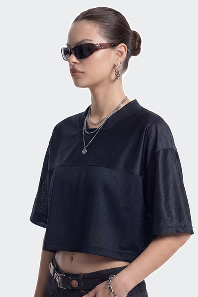 Women's Summer Y2K V-Neck Cutout Crop Patchwork Tee
