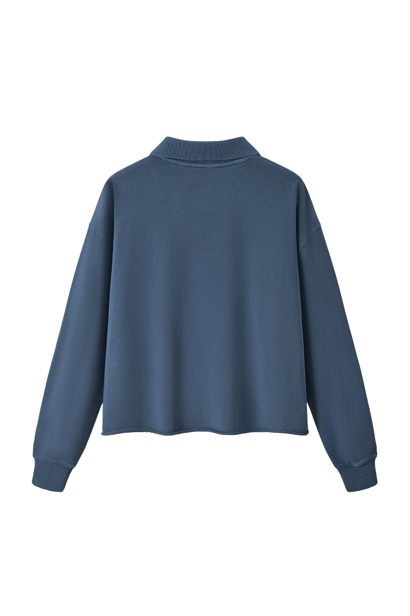 Men Fall Snow Wash Polo Collar Cropped Sweatshirt