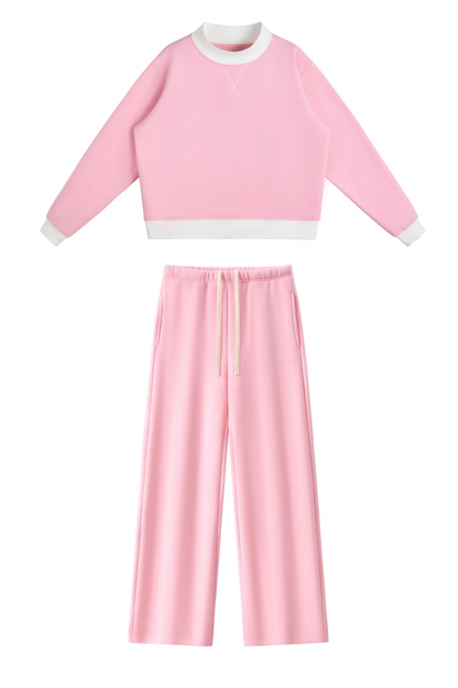 Women Fall Mock Neck Sweatshirt Wide Leg Pants Set