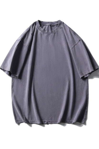 Men's Cotton Washed Distressed Hole Crewneck Tee