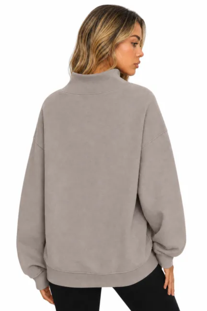 Women Fall Mock Neck Cutout Oversized Casual Sweatshirt