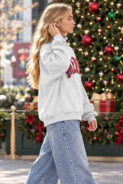 Women's Fall Christmas Embroidered Mock Neck Sweatshirt
