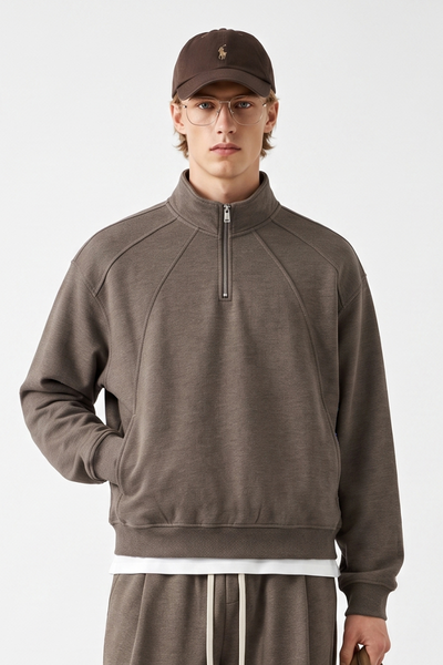 Men Fall Clothing Heathered Half Zip Mock Neck Sweatshirt