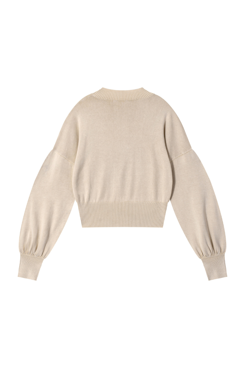 Women Fall Clothing Snow Washed Balloon Sleeve Knit Sweater
