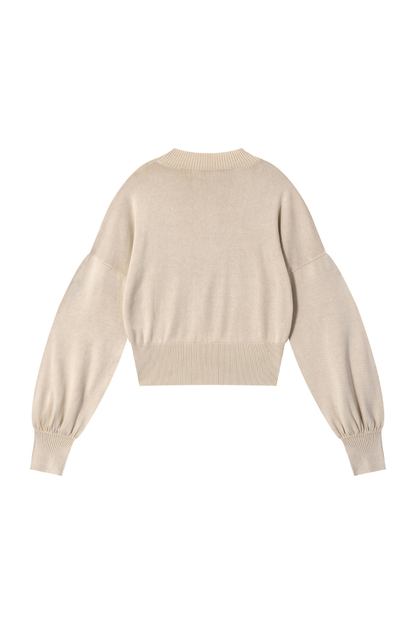 Women Fall Clothing Snow Washed Balloon Sleeve Knit Sweater