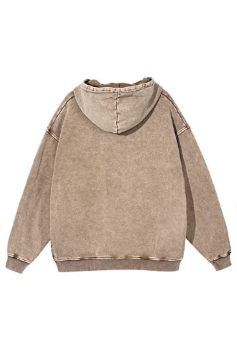 Women Fall 100% Cotton Wax Washed Vintage Pocket Hoodie