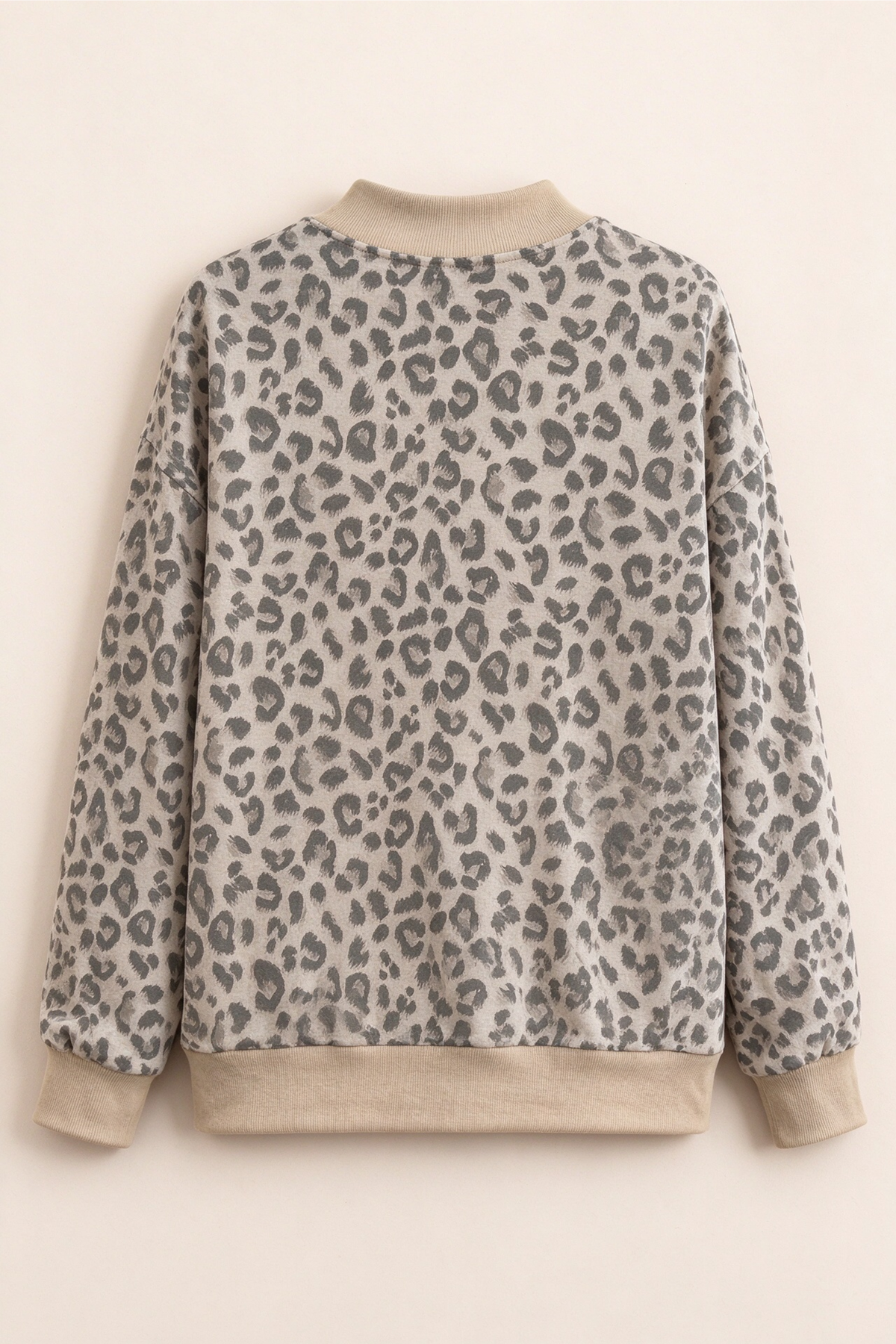 Women's Fall Leopard Print Rib Loose Pullover Sweatshirt