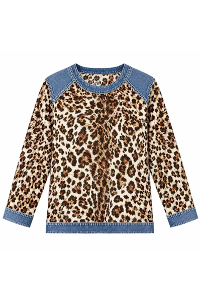 Women Fall Clothing Denim Plaid Patchwork Sweatshirt