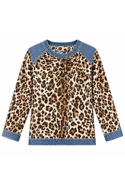Women Fall Clothing Denim Plaid Patchwork Sweatshirt