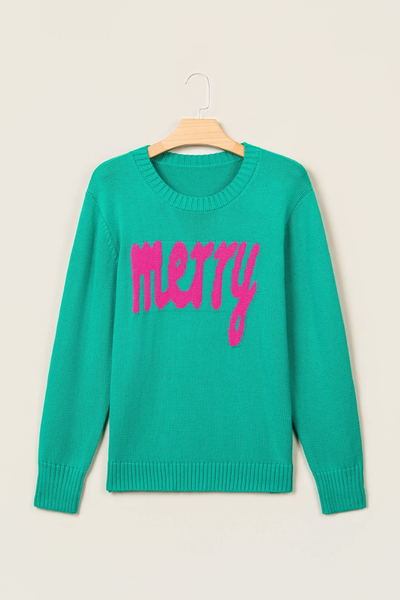 Women's Christmas Letter Jacquard Loose Long Sleeve Sweater