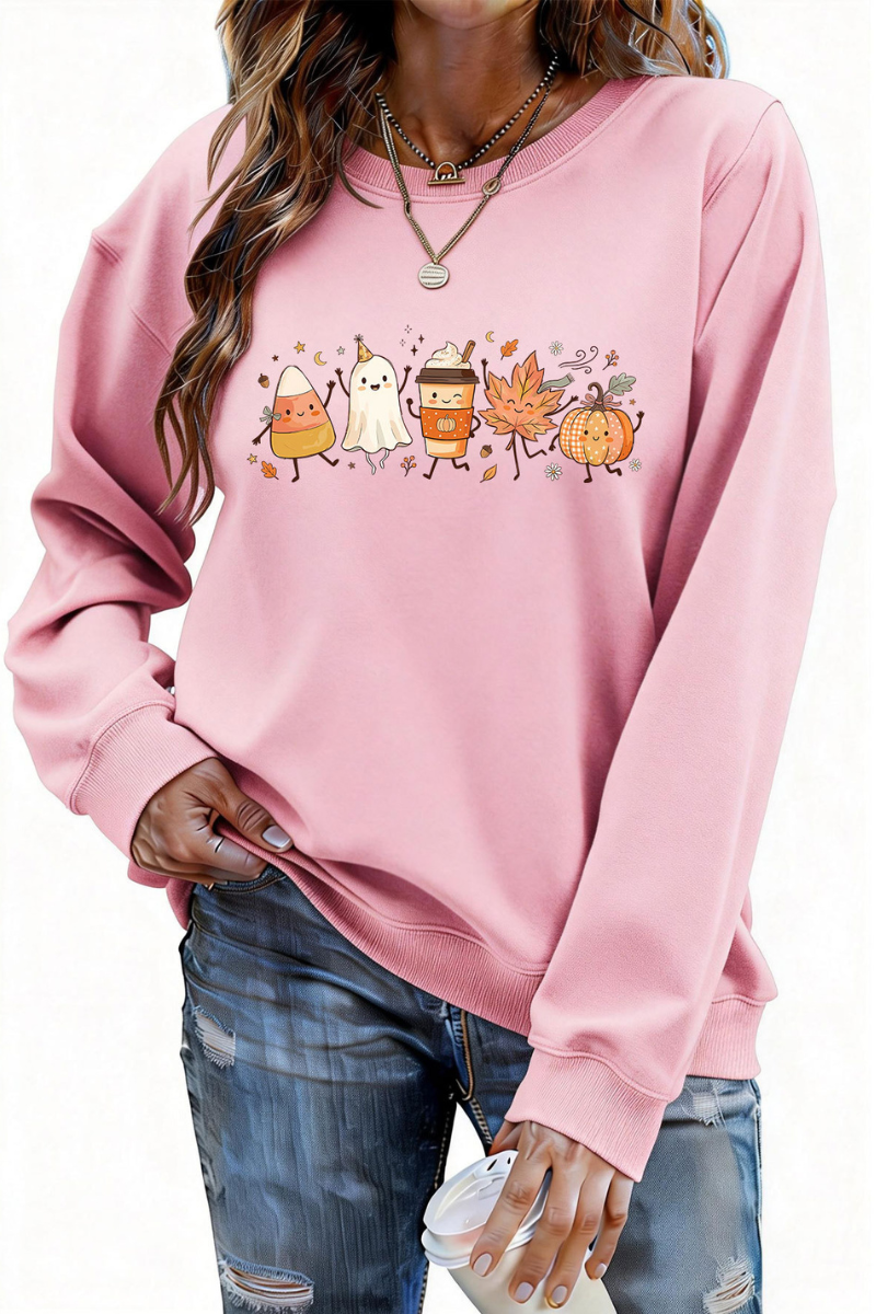 Women Fall Halloween Ghost Pumpkin Graphic Sweatshirt
