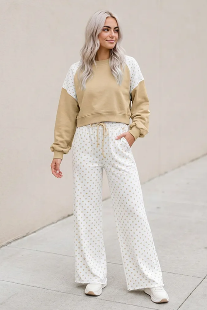 Women's Fall Polka Dot Colorblock Drawstring 2 Piece Set