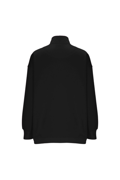 Women Fall Half Zip Snap Button Kangaroo Pocket Sweatshirt