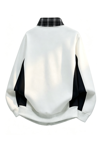 Men Fall Plaid Collar Snap Button Color Block Sweatshirt