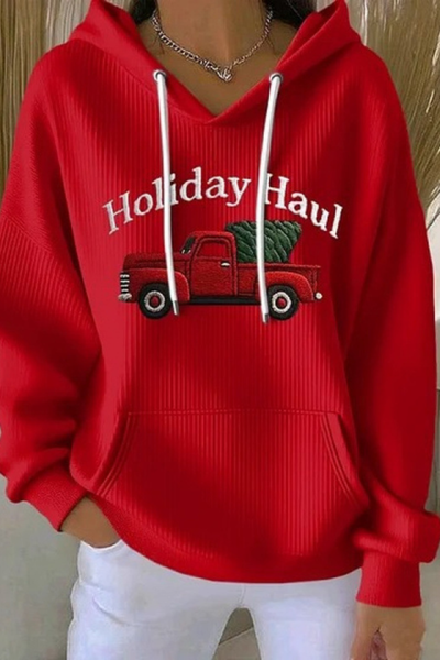 Women Fall Clothing Christmas Santa Ribbed Hoodie