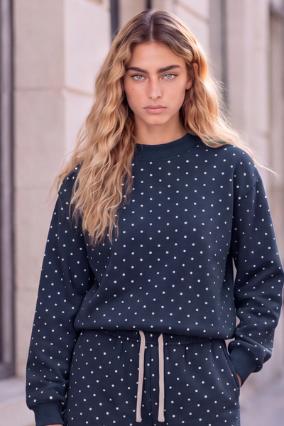 Women's Cozy Fleece Mock Neck Polka Dot Sweatshirt