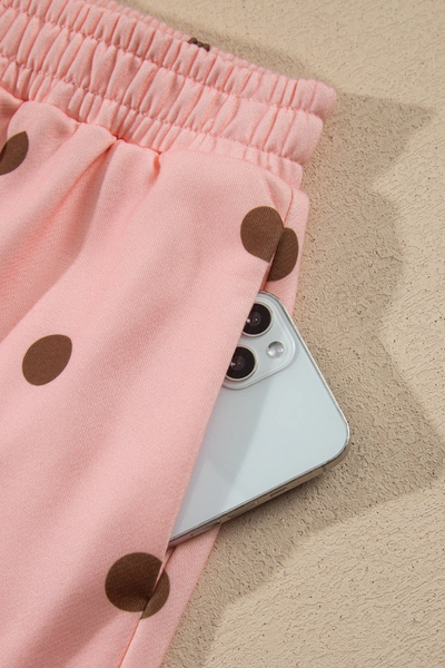 Women Summer Polka Dot Mock Neck Sweatshirt Shorts Set