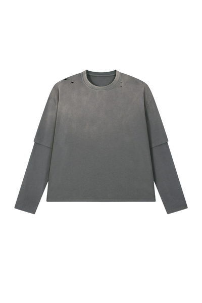 Men Fall Gradient Distressed Layered Long Sleeve Top