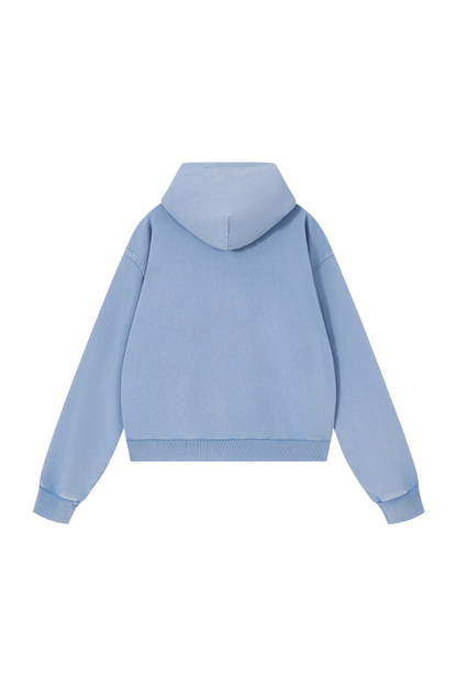 Unisex Fall Washed Vintage Boxy Double Zip Hoodie