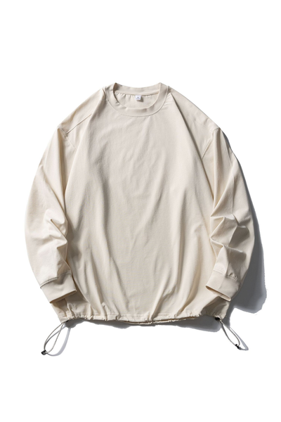 Men's Spring Drawstring-Hem Relaxed Long-Sleeve T-Shirt