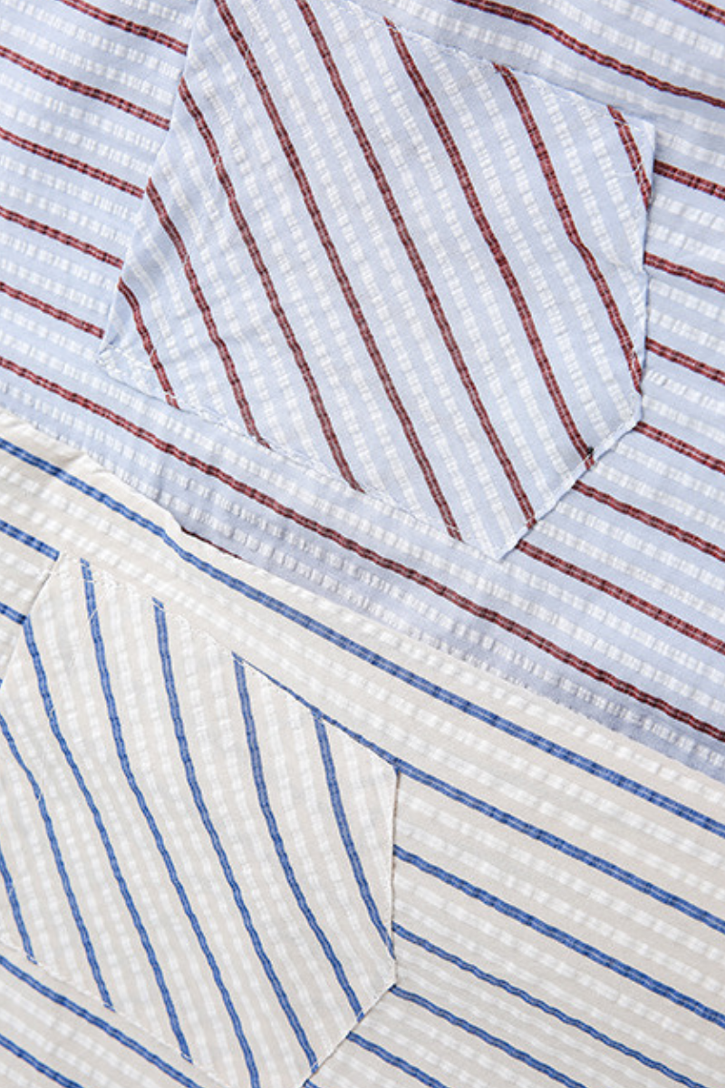 Unisex Spring Cotton Stripe Set-in Long Sleeve Retro Shirt