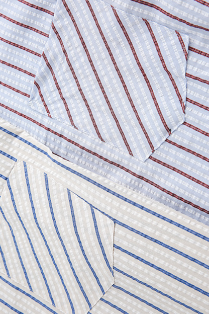 Unisex Spring Cotton Stripe Set-in Long Sleeve Retro Shirt