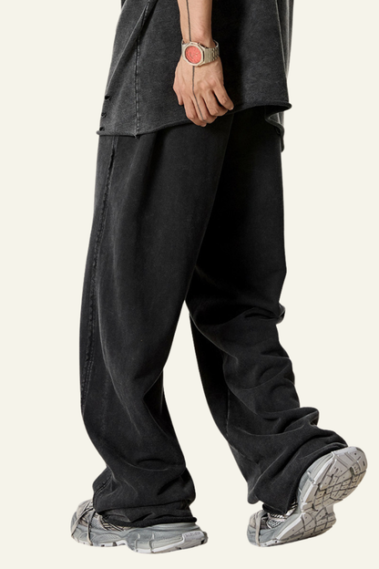 Men's Vintage Washed Frayed Hem Cotton Straight Leg Pants