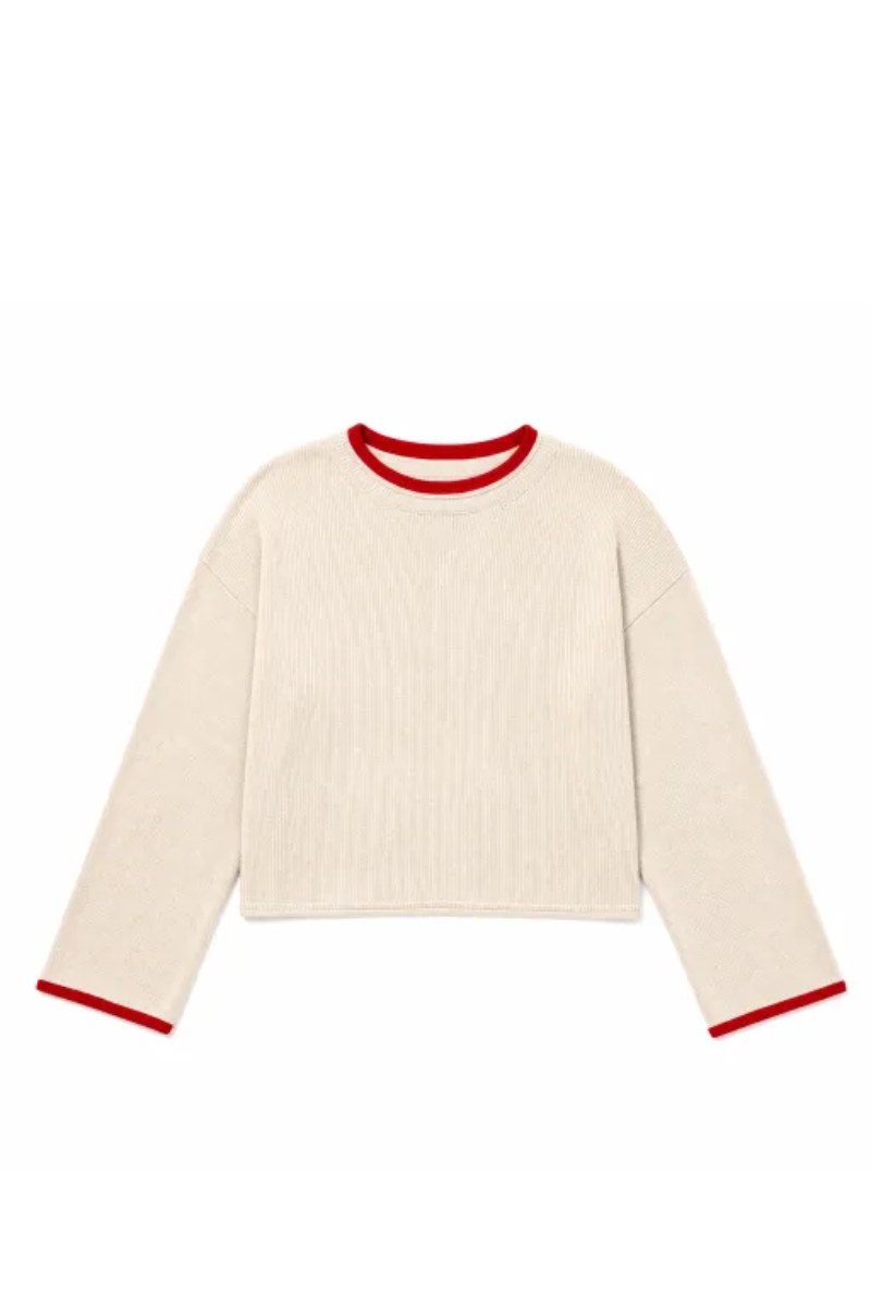 Women Spring Faux Layered Cropped Flare Sleeve Knit Sweater