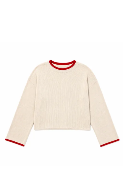Women Spring Faux Layered Cropped Flare Sleeve Knit Sweater